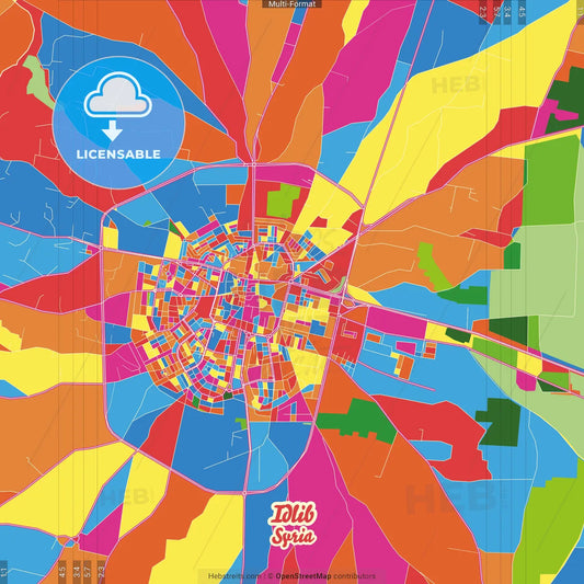 Idlib, Syria Crazy Colorful Street Map Poster Template