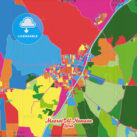 Maarat al-Numaan, Syria Crazy Colorful Street Map Poster Template