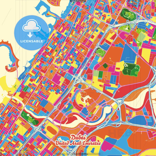 Dubai  , United Arab Emirates Crazy Colorful Street Map Poster Template