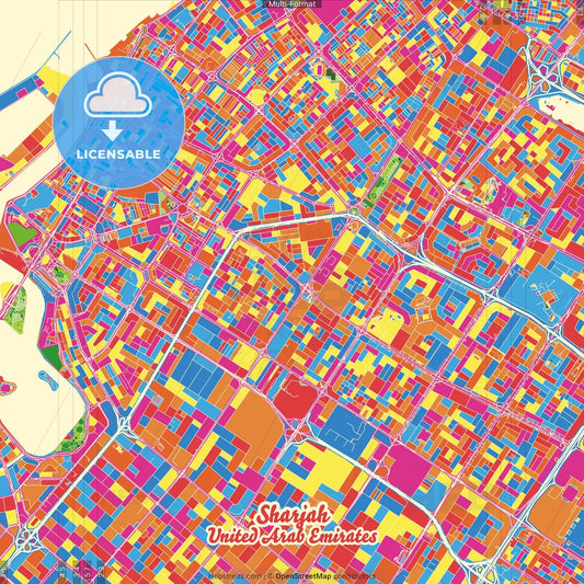 Sharjah  , United Arab Emirates Crazy Colorful Street Map Poster Template
