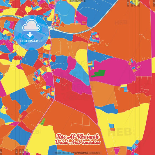 Ras al-Khaimah  , United Arab Emirates Crazy Colorful Street Map Poster Template
