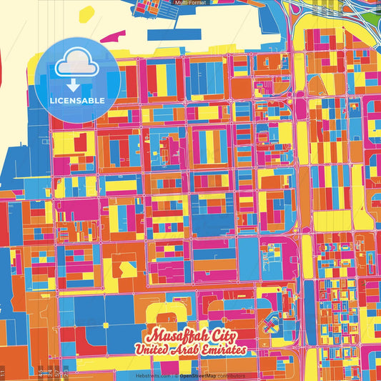 Musaffah City  , United Arab Emirates Crazy Colorful Street Map Poster Template