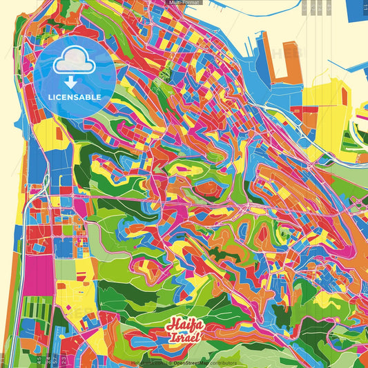 Haifa, Haifa, Israel Crazy Colorful Street Map Poster Template