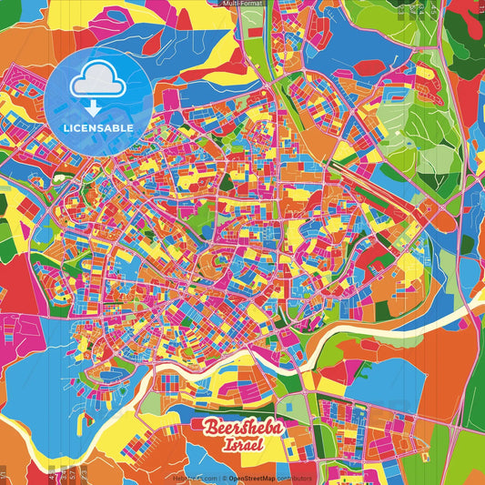 Beersheba, South, Israel Crazy Colorful Street Map Poster Template