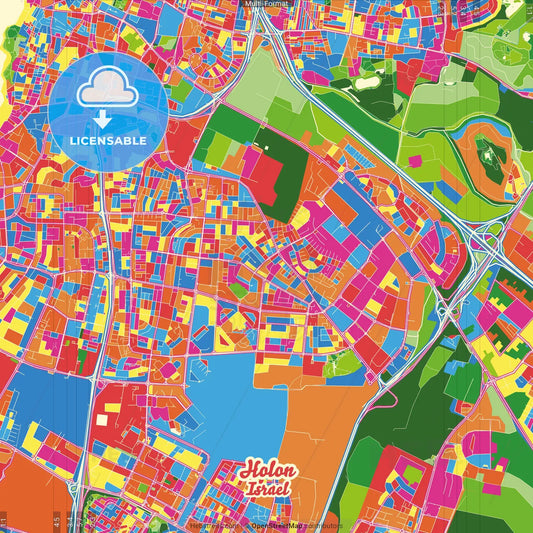 Holon, Tel Aviv, Israel Crazy Colorful Street Map Poster Template