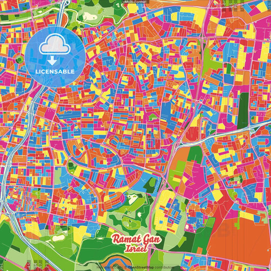 Ramat Gan, Tel Aviv, Israel Crazy Colorful Street Map Poster Template
