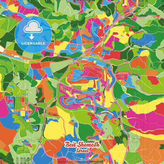 Beit Shemesh, Jerusalem, Israel Crazy Colorful Street Map Poster Template