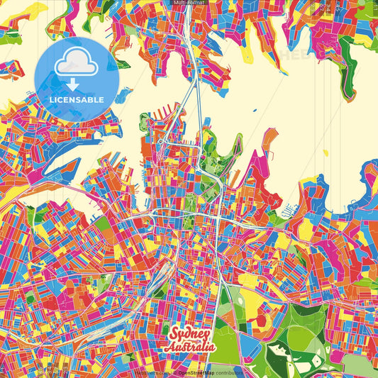Sydney, New South Wales, Australia Crazy Colorful Street Map Poster Template