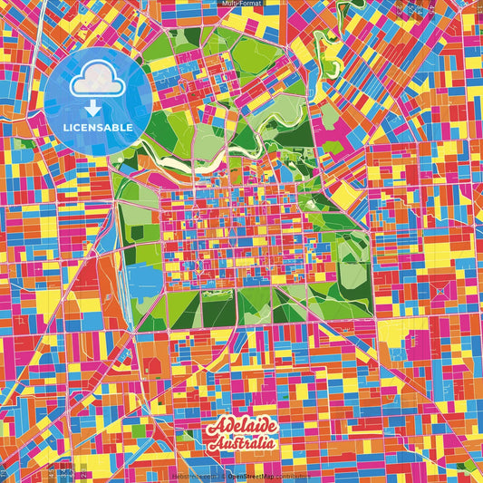 Adelaide, South Australia, Australia Crazy Colorful Street Map Poster Template