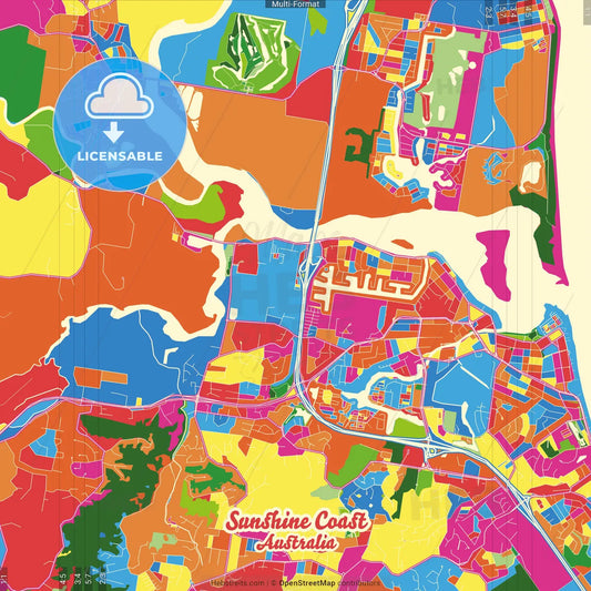 Sunshine Coast, Queensland, Australia Crazy Colorful Street Map Poster Template