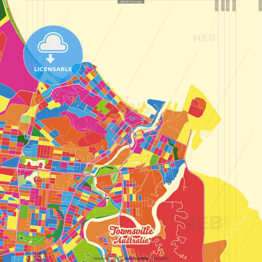 Townsville, Queensland, Australia Crazy Colorful Street Map Poster Template