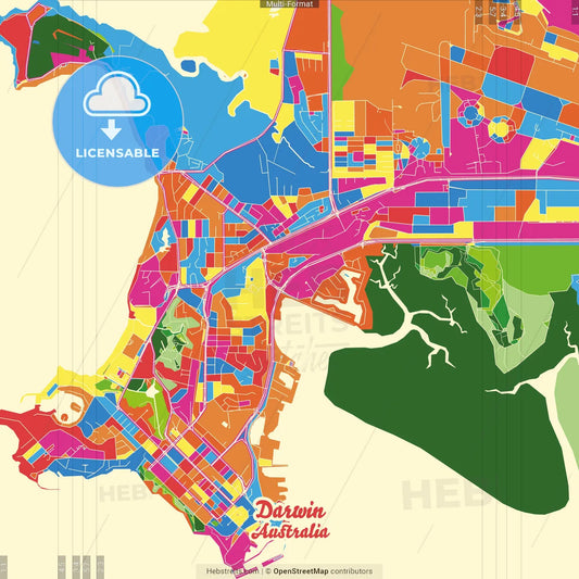 Darwin, Northern Territory, Australia Crazy Colorful Street Map Poster Template