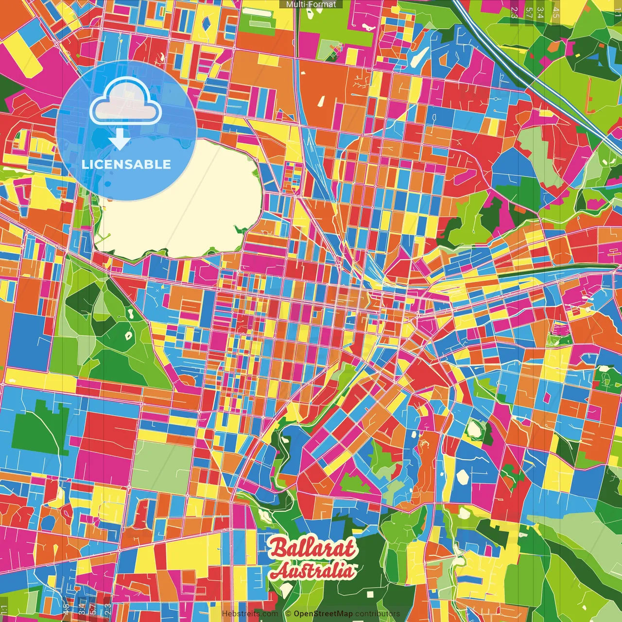 Ballarat, Victoria, Australia Crazy Colorful Street Map Poster Template