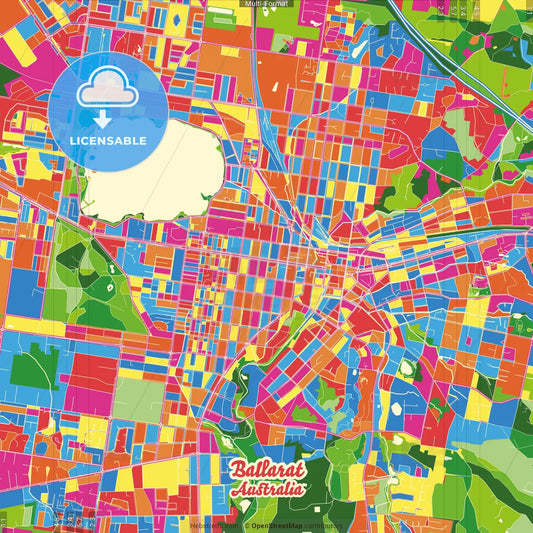 Ballarat, Victoria, Australia Crazy Colorful Street Map Poster Template