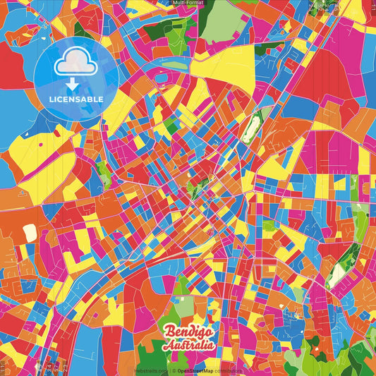 Bendigo, Victoria, Australia Crazy Colorful Street Map Poster Template