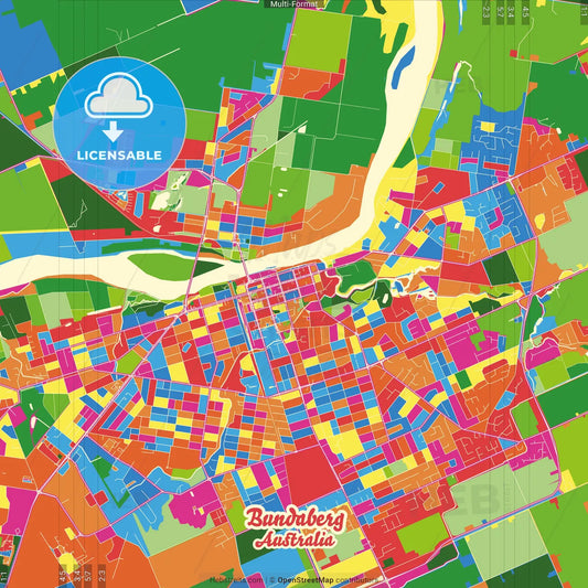 Bundaberg, Queensland, Australia Crazy Colorful Street Map Poster Template
