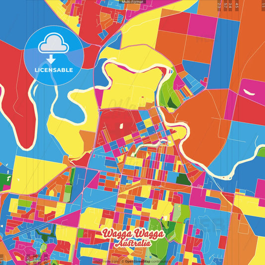 Wagga Wagga, New South Wales, Australia Crazy Colorful Street Map Poster Template