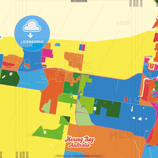 Hervey Bay, Queensland, Australia Crazy Colorful Street Map Poster Template