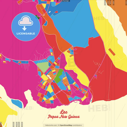 Lae, Morobe, Papua New Guinea Crazy Colorful Street Map Poster Template