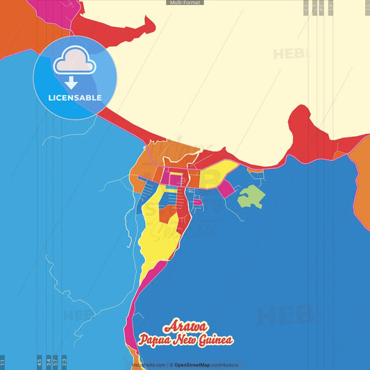 Arawa, Bougainville, Papua New Guinea Crazy Colorful Street Map Poster Template