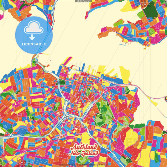 Auckland, New Zealand Crazy Colorful Street Map Poster Template