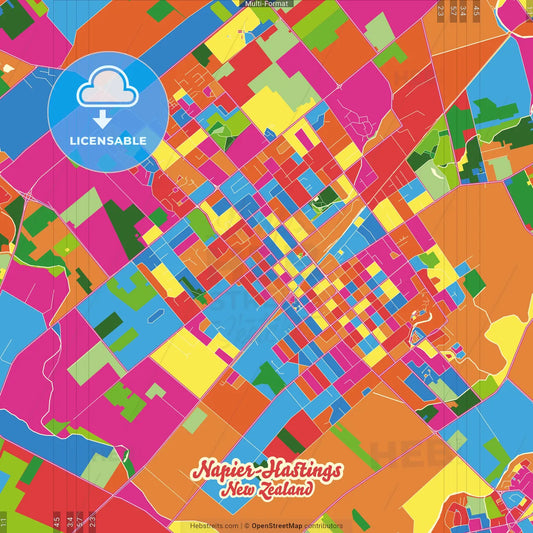Napier-Hastings, New Zealand Crazy Colorful Street Map Poster Template
