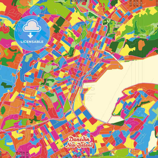 Dunedin, New Zealand Crazy Colorful Street Map Poster Template
