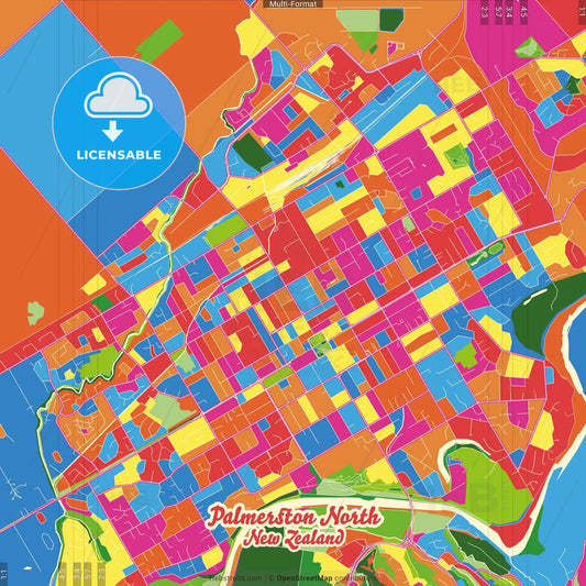 Palmerston North, New Zealand Crazy Colorful Street Map Poster Template