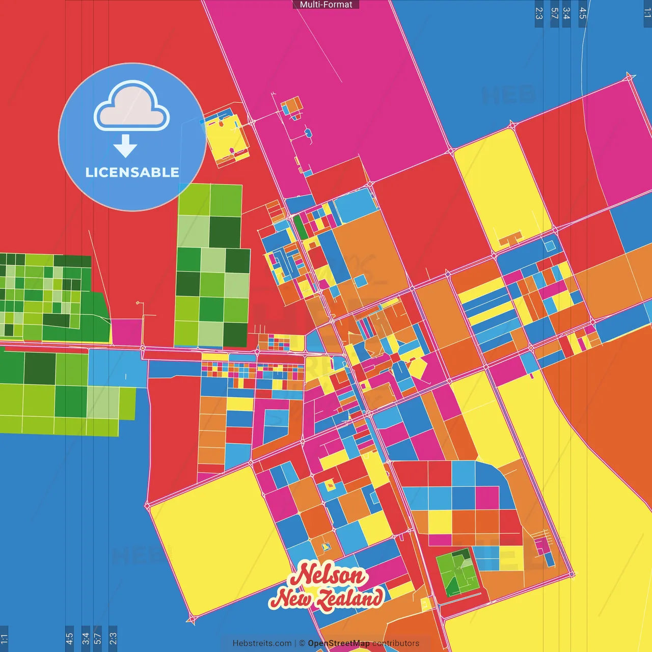 Nelson, New Zealand Crazy Colorful Street Map Poster Template