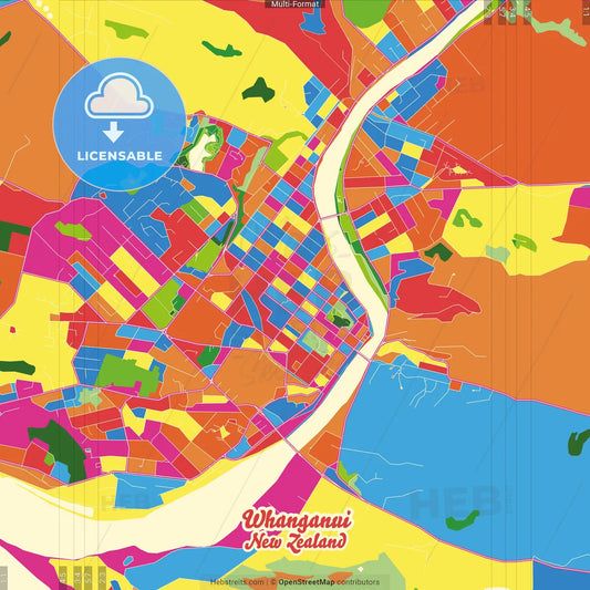 Whanganui, New Zealand Crazy Colorful Street Map Poster Template