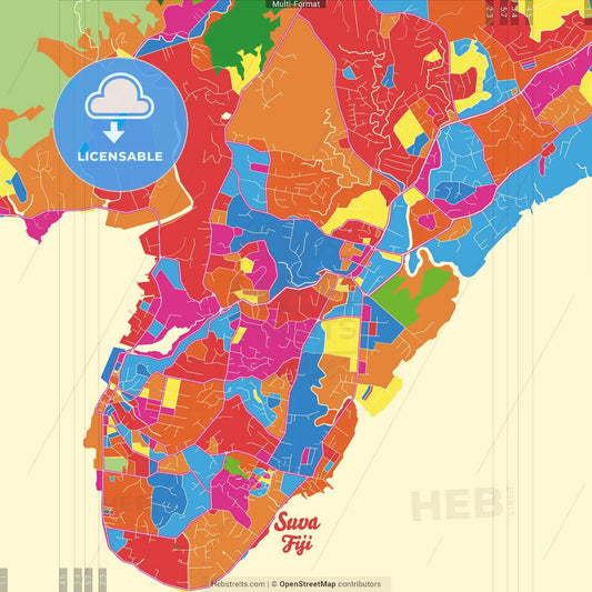Suva, Fiji Crazy Colorful Street Map Poster Template