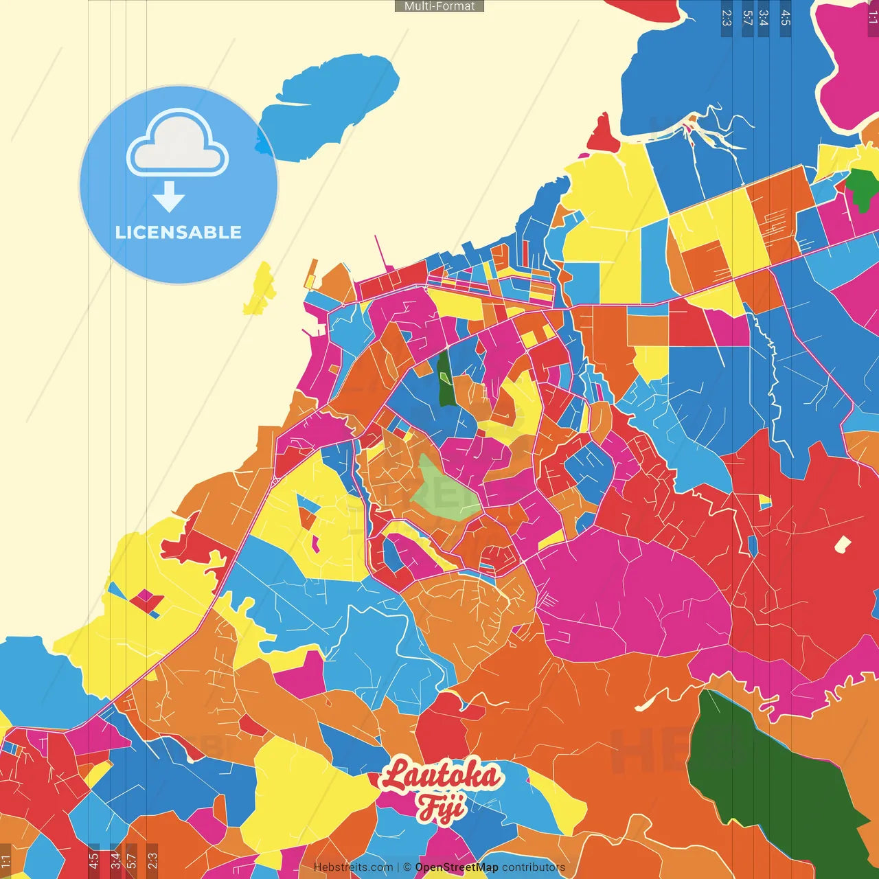 Lautoka, Fiji Crazy Colorful Street Map Poster Template