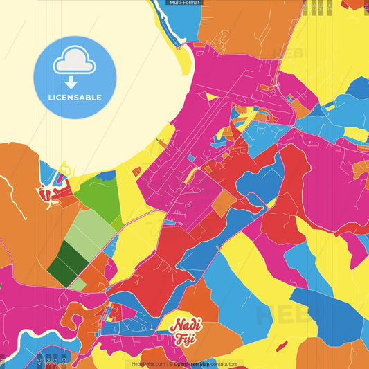 Nadi, Fiji Crazy Colorful Street Map Poster Template