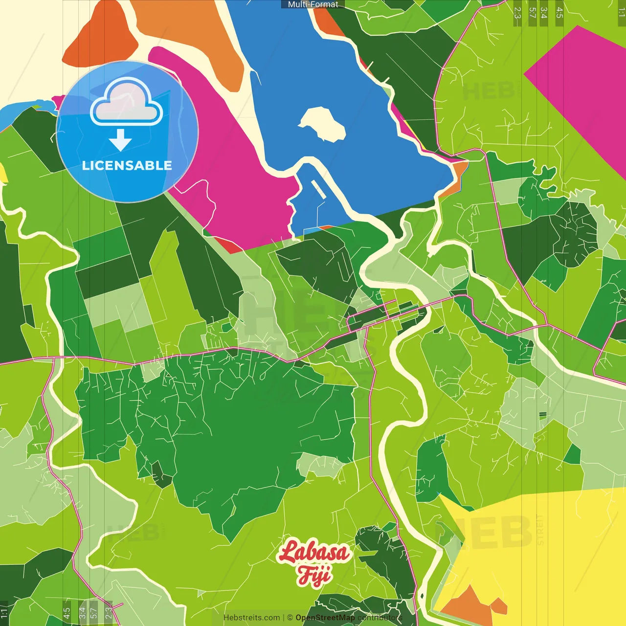 Labasa, Fiji Crazy Colorful Street Map Poster Template