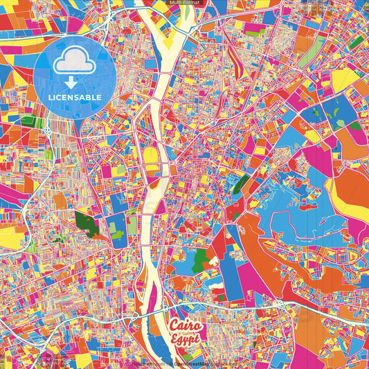 Cairo, Egypt Crazy Colorful Street Map Poster Template