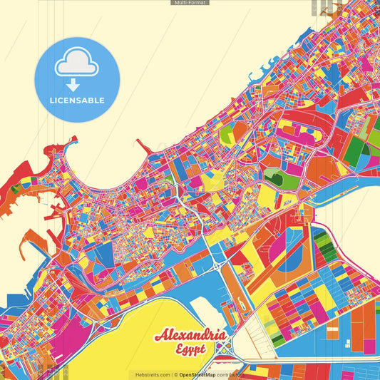Alexandria, Egypt Crazy Colorful Street Map Poster Template