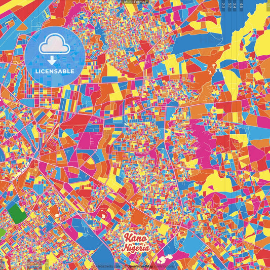Kano, Nigeria Crazy Colorful Street Map Poster Template