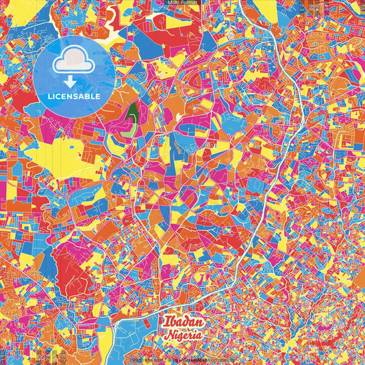 Ibadan, Nigeria Crazy Colorful Street Map Poster Template