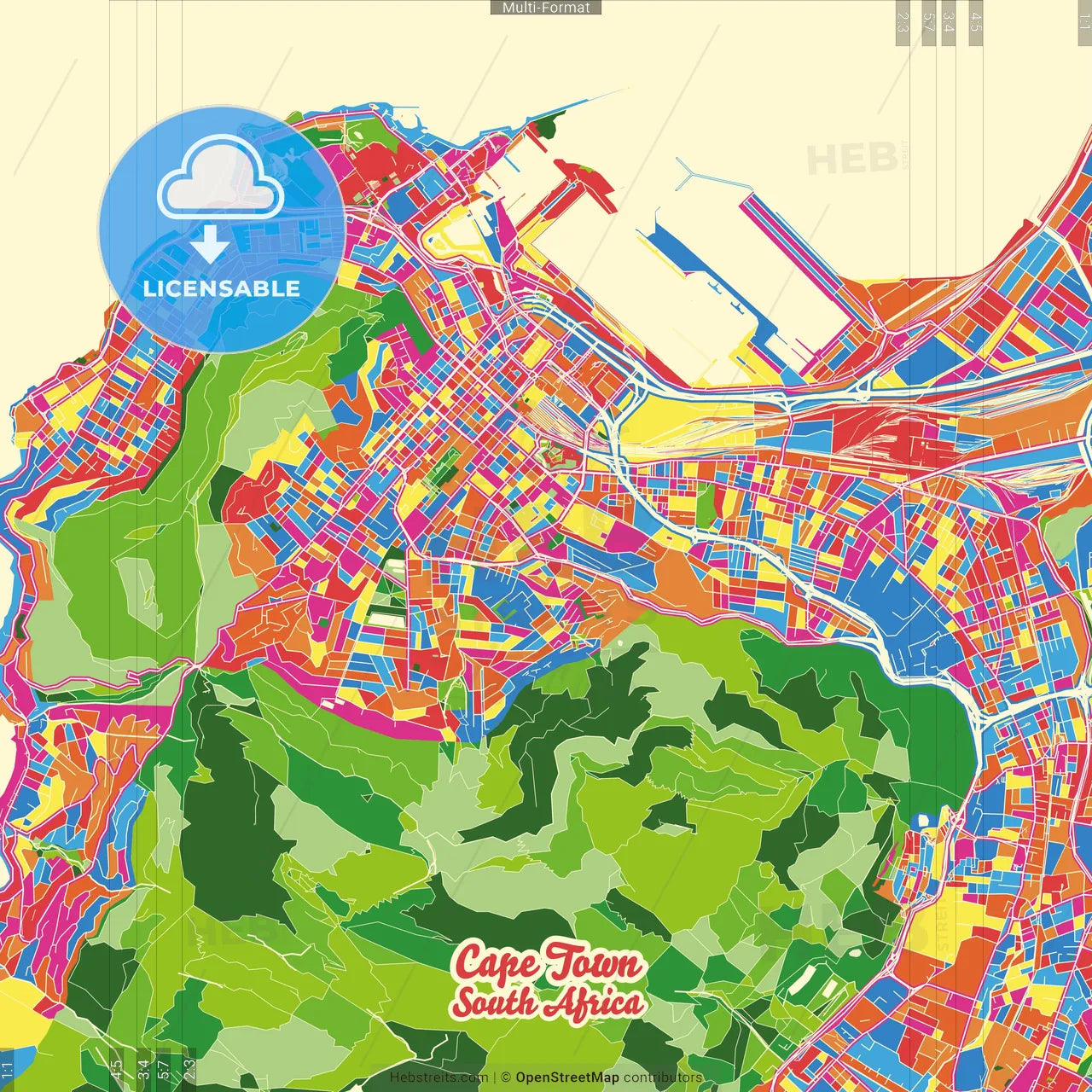 Cape Town, South Africa Crazy Colorful Street Map Poster Template