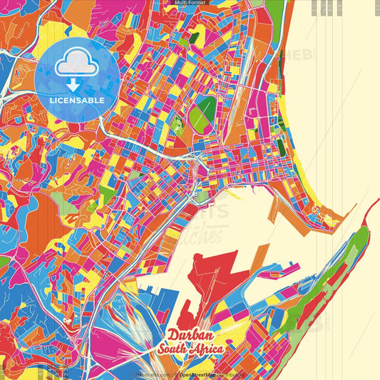 Durban, South Africa Crazy Colorful Street Map Poster Template