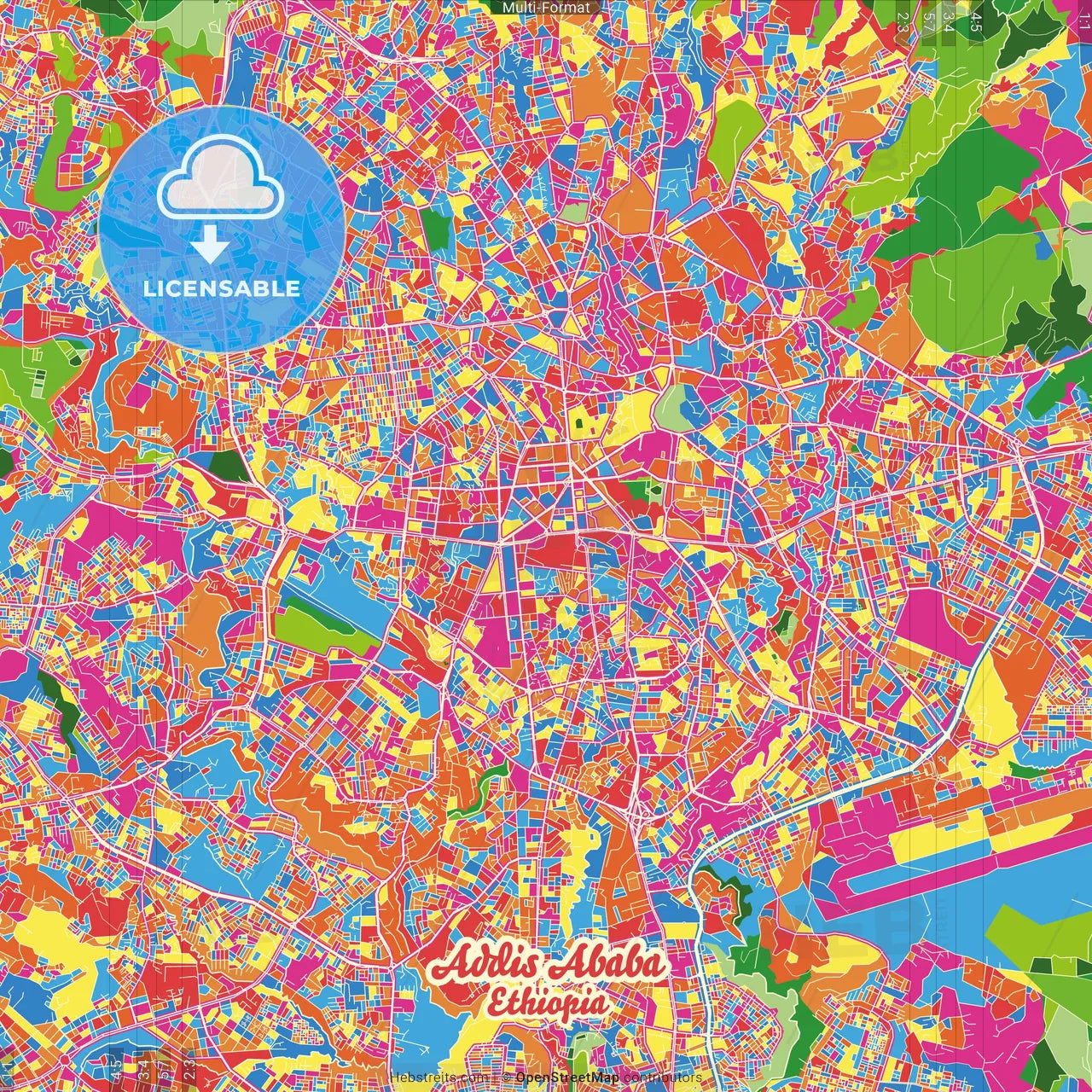 Addis Ababa, Ethiopia Crazy Colorful Street Map Poster Template