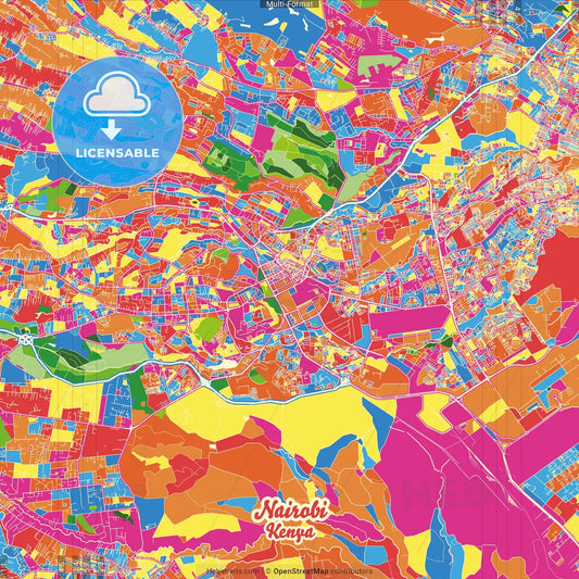 Nairobi, Kenya Crazy Colorful Street Map Poster Template