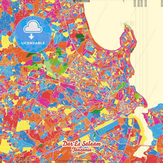 Dar es Salaam, Tanzania Crazy Colorful Street Map Poster Template