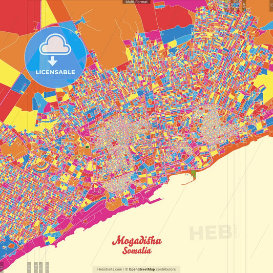 Mogadishu, Somalia Crazy Colorful Street Map Poster Template