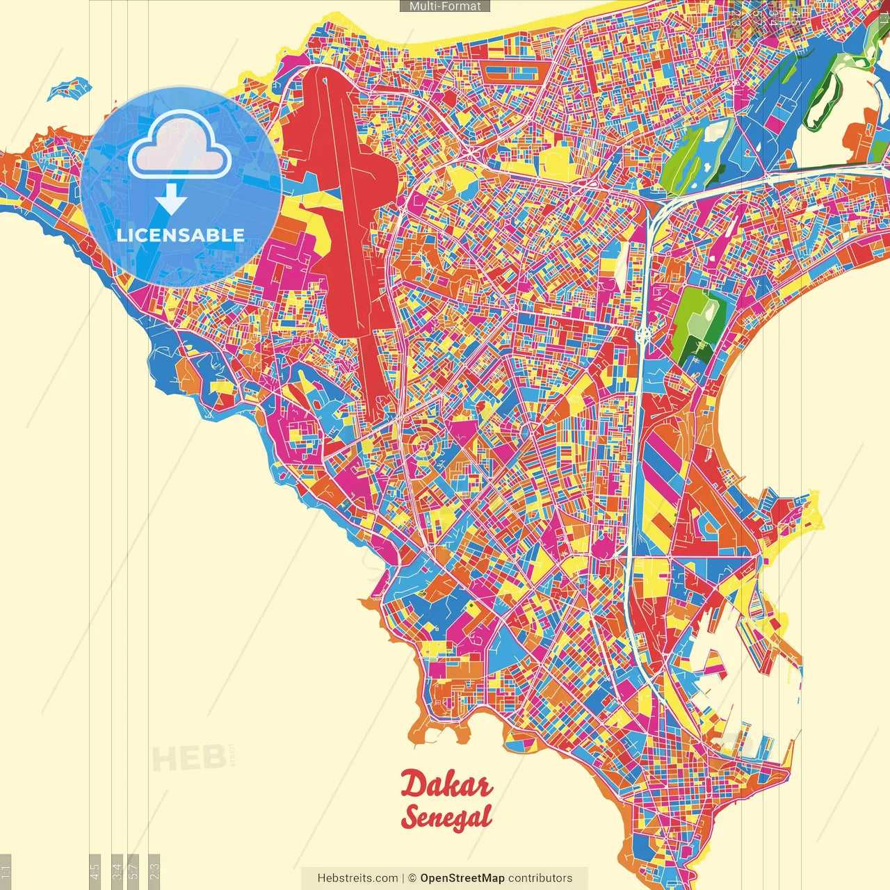Dakar, Senegal Crazy Colorful Street Map Poster Template