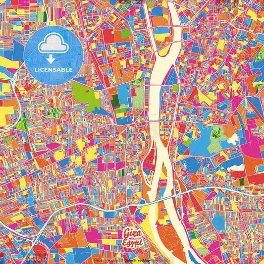 Giza, Egypt Crazy Colorful Street Map Poster Template