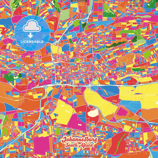 Johannesburg, South Africa Crazy Colorful Street Map Poster Template