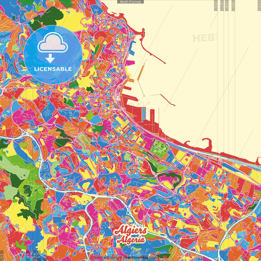 Algiers, Algeria Crazy Colorful Street Map Poster Template