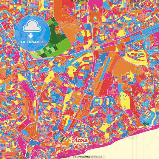 Accra, Ghana Crazy Colorful Street Map Poster Template