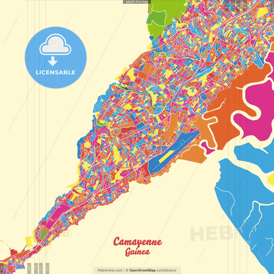 Camayenne, Guinea Crazy Colorful Street Map Poster Template